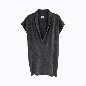 Gray Wool Blend Sweater Tunic XS/S Long Plunge Charcoal Quiet Luxury Cottage CBK
